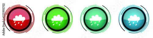 Rain round glossy vector icons, set of buttons for webdesign, internet and mobile phone applications in four colors options isolated on white background