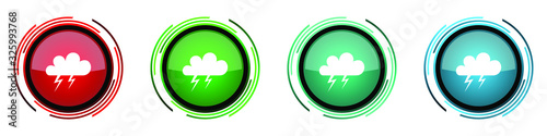 Storm round glossy vector icons, set of buttons for webdesign, internet and mobile phone applications in four colors options isolated on white background