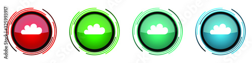 Cloud round glossy vector icons, set of buttons for webdesign, internet and mobile phone applications in four colors options isolated on white background