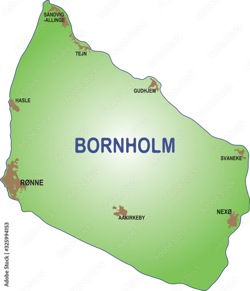 Map of the Danish island of Bornholm in the Baltic Sea Stock Vector