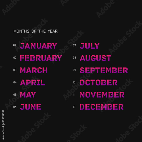 Folded paper set for the months of the year with dark background, vector illustration