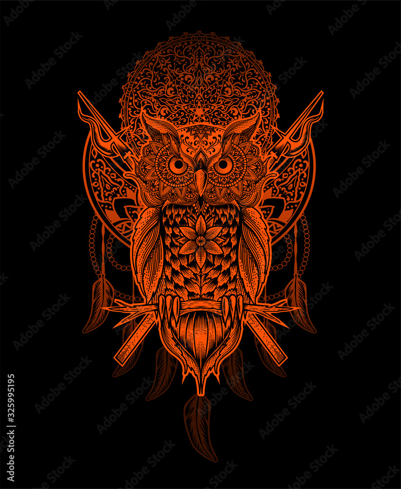 Fototapeta premium Illustration vector Owl mandala pattern style Perfect for print on demand