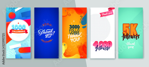 Trendy editable template for social networks stories, vector illustration. Thank You Followers. Design backgrounds for social media.