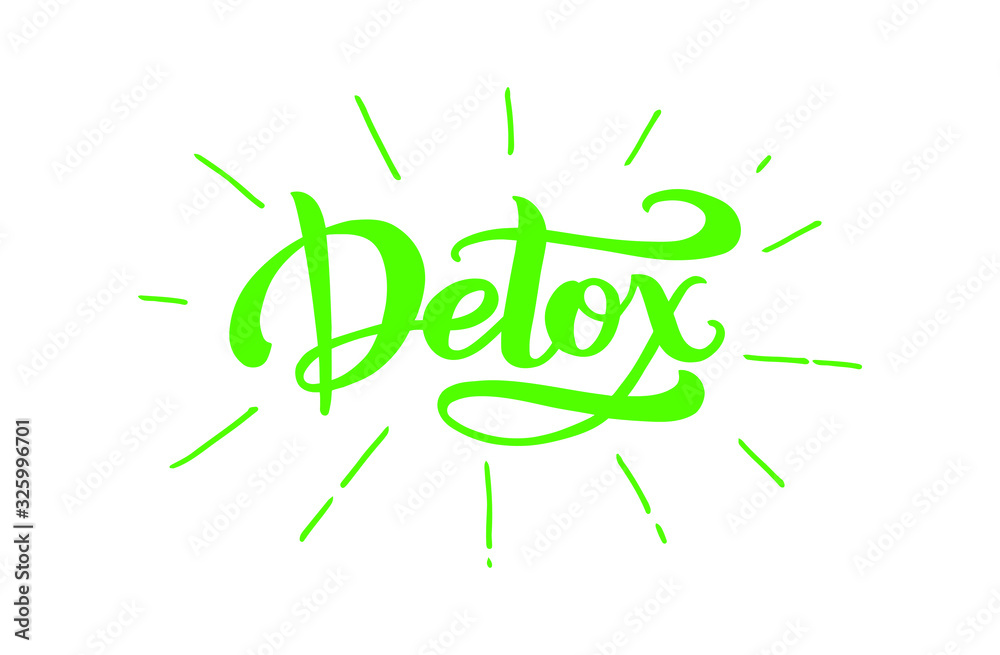 Detox lettering typography poster. Vector text, logo for your products, shop, business cards, flyers, prints and banners. Hand draw Vector illustration Isolated on white background. EPS 10
