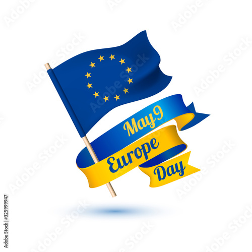 May 9. Europe day congratulation card with European Union flag