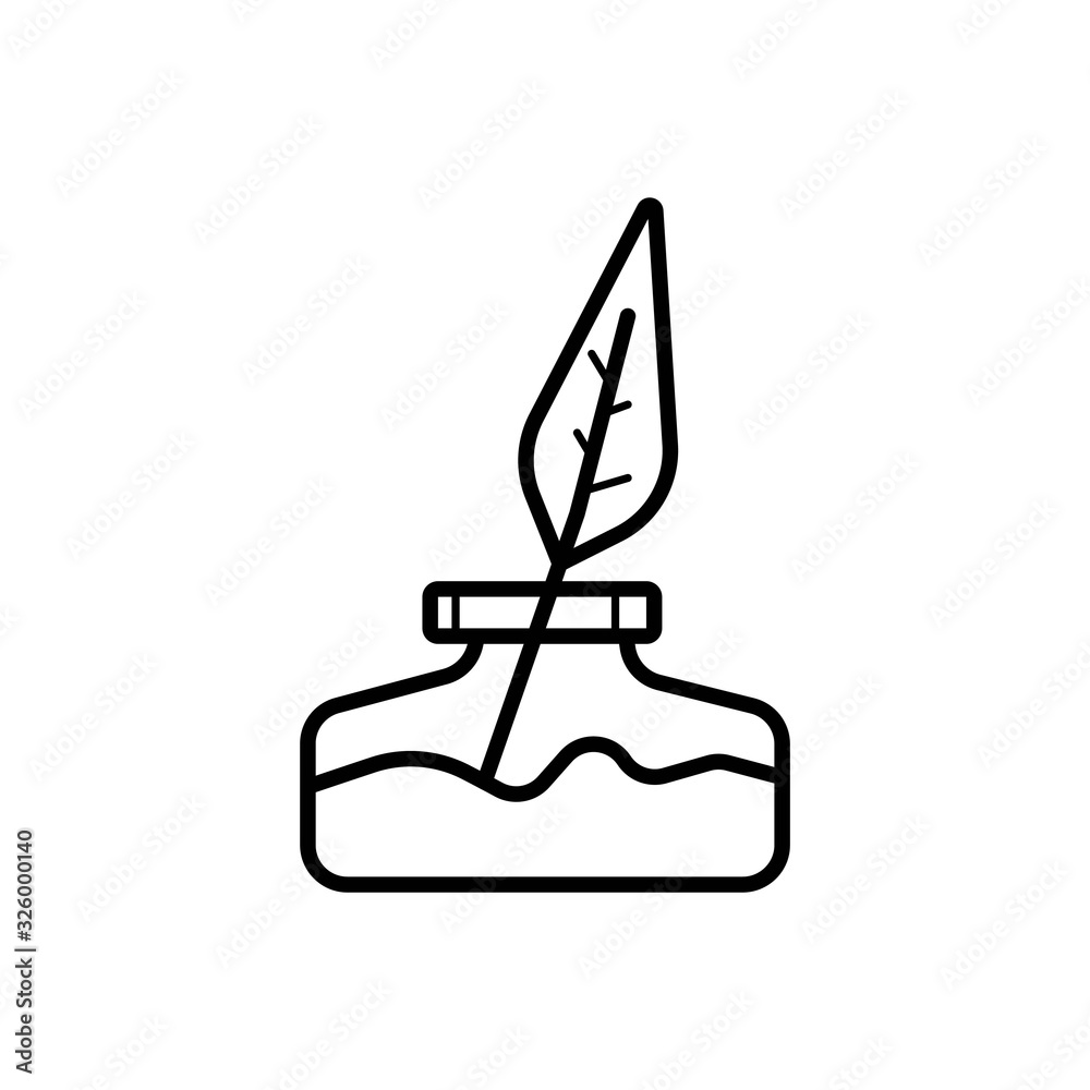 Inkstand with Writing Feather Pen - Vector icon isolated Inkstand with Writing Feather Pen - Vector icon isolated
