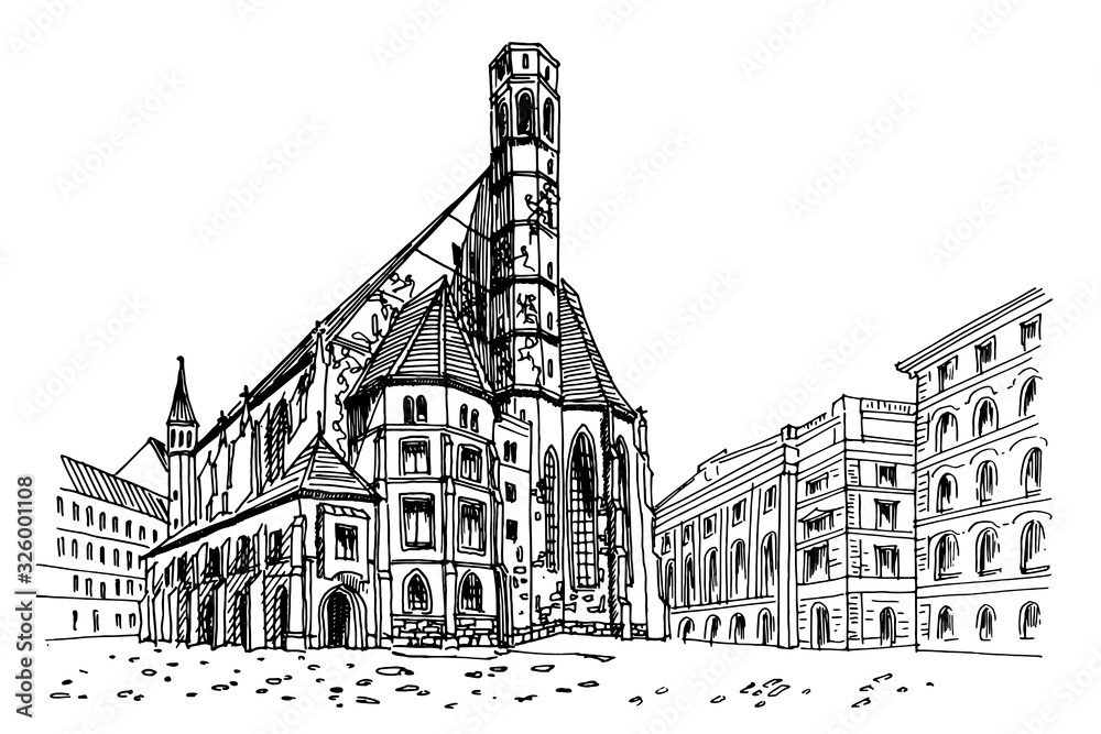 vector sketch of Minoritenkirche, Vienna, Austria. 
