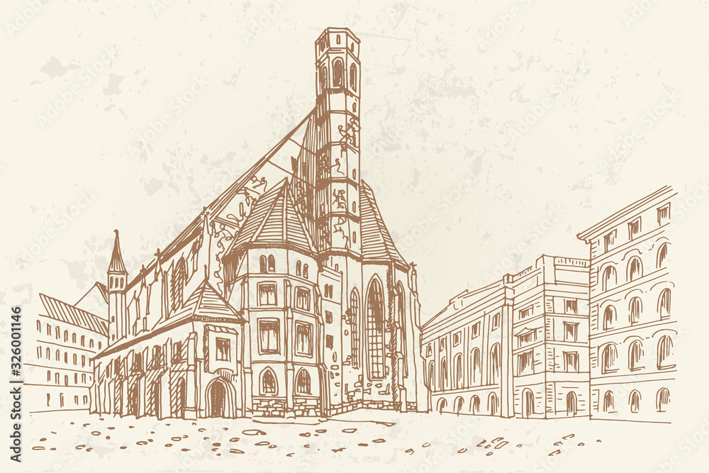 vector sketch of Minoritenkirche, Vienna, Austria. 