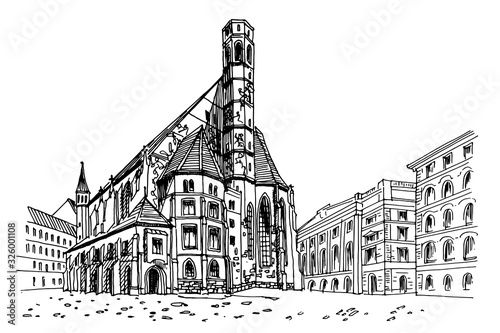 Photography vector sketch of Minoritenkirche, Vienna, Austria.