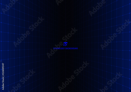 Abstract 90s retro technology futuristic concept blue grid perspective on black background and lighting with space for your text.