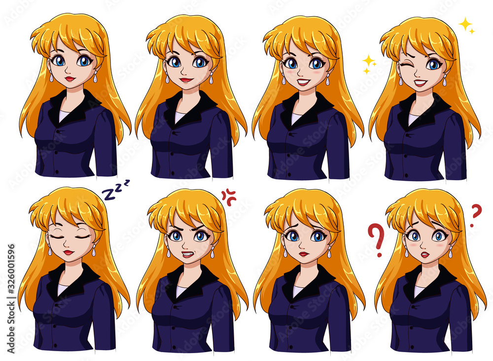 Vector set of business woman character expressions. Vector set of business woman character expressions.