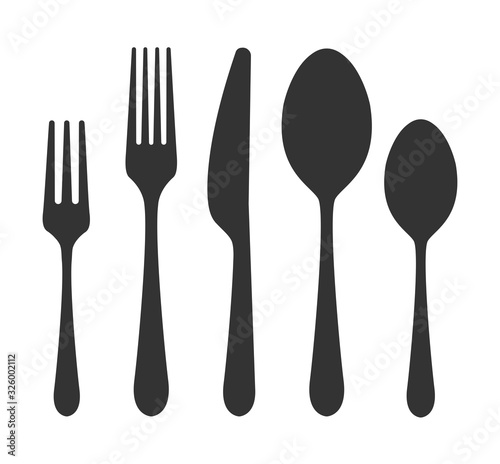 Vector cutlery set. Fork, knife. Flat style.