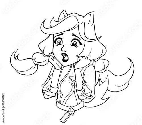 Cute cartoon frightened girl. Kawaii neko anime girl.
