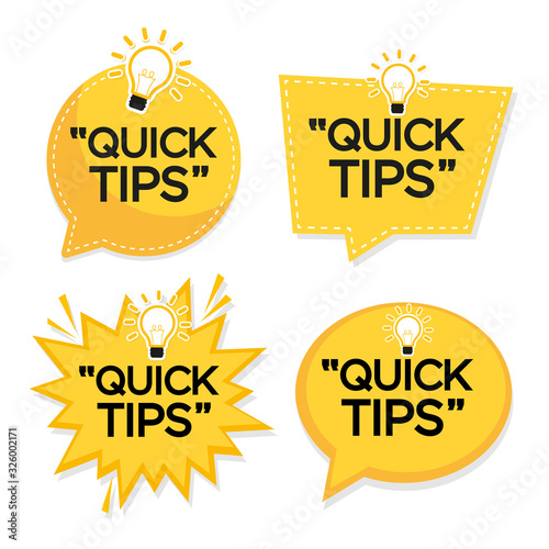 Quick Tips banner with light bulb. Vector background.