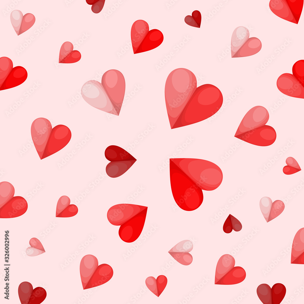 Vector Valentine’s day with red hearts on a pink background