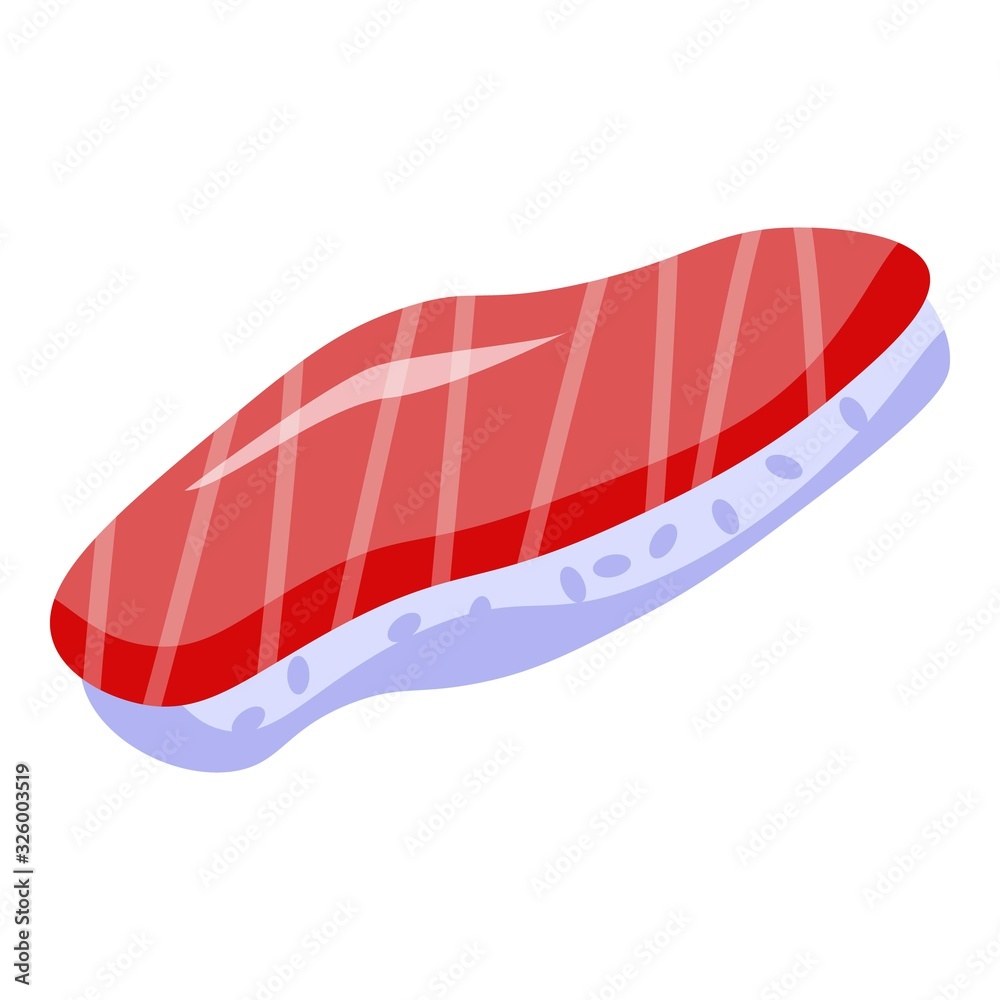 Sushi red fish icon. Isometric of sushi red fish vector icon for web design isolated on white background Sushi red fish icon. Isometric of sushi red fish vector icon for web design isolated on white background