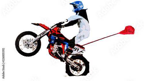 Dirt bike motorcycle rider doing wheelie