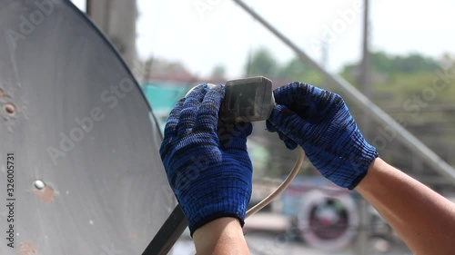 electrician repair satellite aerial dish install tool cable connect reciever television service