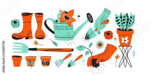 A set of tools for the gardener. Flat vector illustration on a white background.