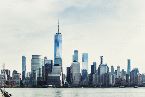 Amazing panorama view on New York City skyline and Downtown Manhattan from Jersey City