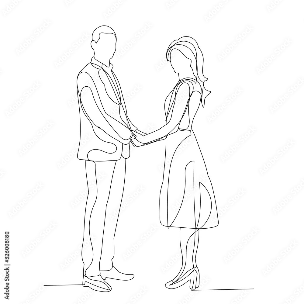  isolated, continuous line drawing of a guy and a girl, sketch