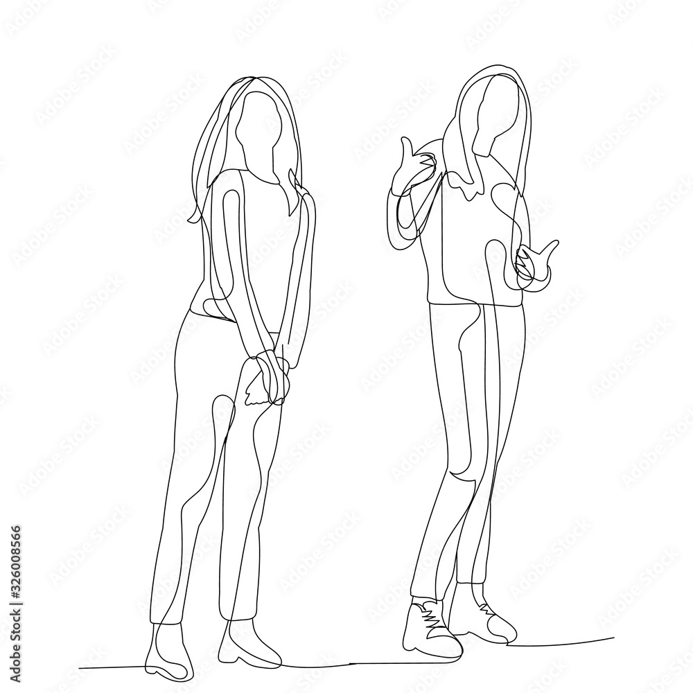  isolated, continuous line drawing of a girl standing