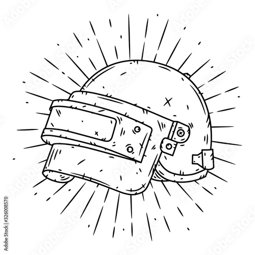 Helmet and divergent rays. Used for poster, banner, web, t-shirt print, bag print, badges, flyer, logo design and more. Vector illustration.