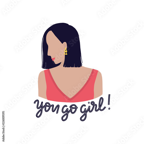 Illustration of Latin American woman head in profile with lettering inspirational quote You Go Girl. Modern hispanics woman concept. Women empowerment vector concept EPS 10