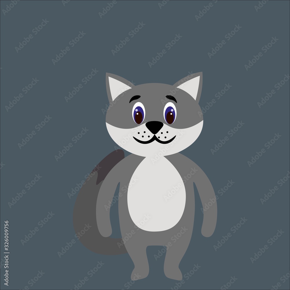 Cute wolf in flat style isolated on background. Stock vector illustration for decoration and design, children's books and coloring, stickers, fabrics, packaging, postcards and more.
