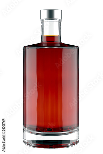 Bottle of Brandy, Cognac, Gin, Whiskey, Scotch, Bourbon with Metal Cap Isolated on White. 3D Render.