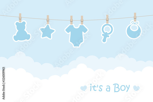 its a boy welcome greeting card for childbirth vector illustration EPS10