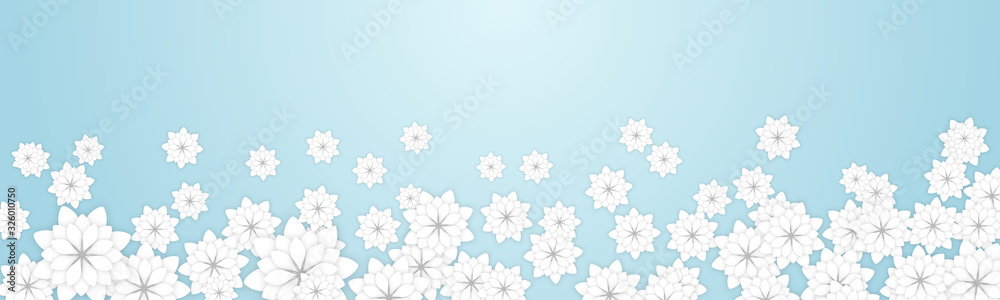 Obraz Spring Floral Banner Background Design with White Flat Style Elegant Flowers
