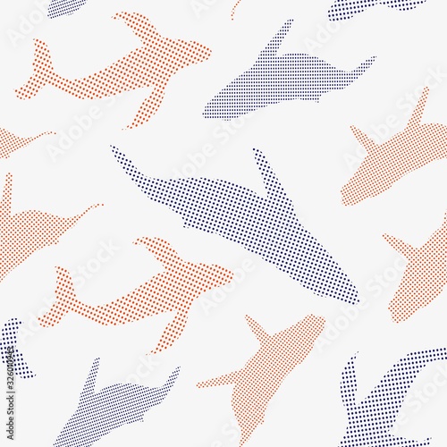 colorful seamless pattern of blue whales with dots in light background. Kids cloths, background, pattern, design, fabric.