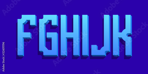 F, G, H, I, J, K blue stylish volumetric letters. Urban 3d font.