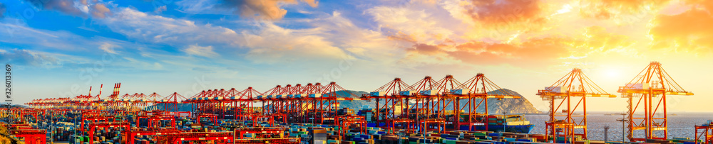 Industrial container freight port at beautiful sunset in Shanghai,China. Industrial container freight port at beautiful sunset in Shanghai,China.
