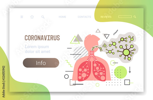 epidemic MERS-CoV floating influenza virus cells infected human lungs wuhan coronavirus 2019-nCoV pandemic medical health risk horizontal portrait copy space vector illustration