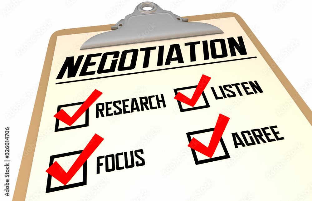 Negotiation Checklist How to Negotiate Get Best Deal Agreement 3d Illustration Negotiation Checklist How to Negotiate Get Best Deal Agreement 3d Illustration