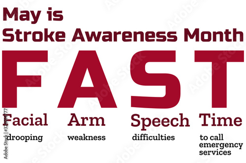 May is National Stroke Awareness Month. Stroke symptoms. Mnemonic concept. Template for background, banner, card, poster with text inscription. Vector EPS10 illustration.