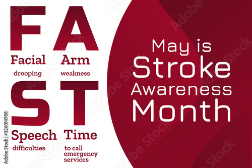 May is National Stroke Awareness Month. Stroke symptoms. Mnemonic concept. Template for background, banner, card, poster with text inscription. Vector EPS10 illustration.
