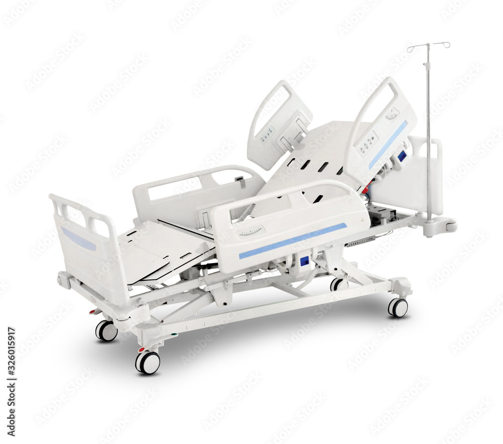 Mobile Hospital Bed, isolated on white background . Variable Height Bed. Medical Equipment Mobile Hospital Bed, isolated on white background . Variable Height Bed. Medical Equipment
