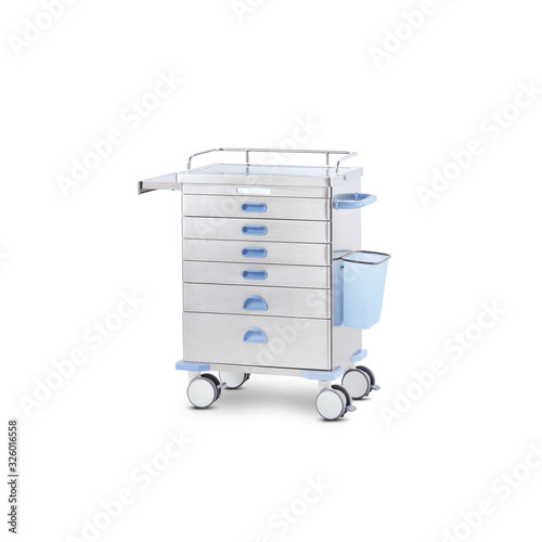 Mobile medical nightstand (bedside table), isolated on white background. Medical Equipment   