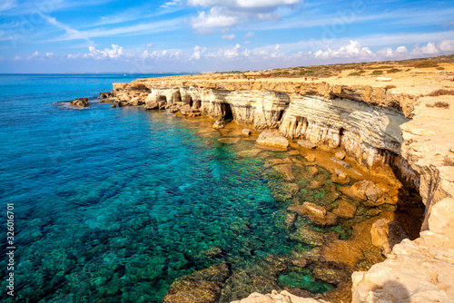 Sea caves near Cape Greko(Capo Greco) of Ayia Napa and Protaras on Cyprus island, Mediterranean Sea.