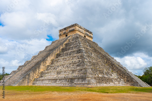 El Castillo pyramid (Temple of Kukulcan). General view. Architecture of ancient mayan civilization. Chichen Itza archeological site. Yucatan. Mexico. photo