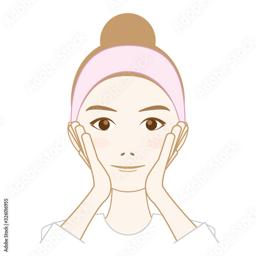 スキンケアをする女性のイラスト