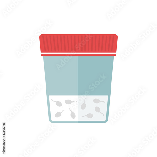 Container with sperm.Jar for analysis.Concept of sperm donation and infertility testing.Flat vector isolated illustration on a white background