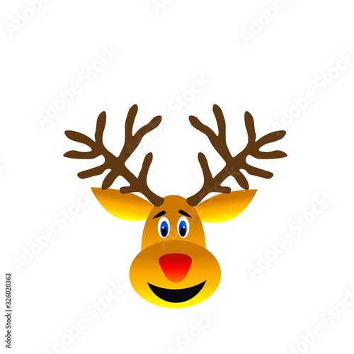 Merry deer head isolated on a white background. Stock vector illustration for decoration and design, postcards, posters, fabrics, children and more.