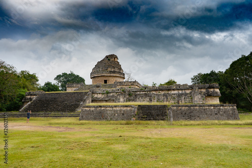 The observatory temple  El Caracol . Chichen Itza archeological site of ancient maya. Travel photo or background. Mexico. Yucatan