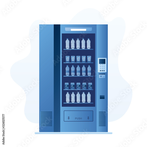 Water and beverages vending machine. Trendy blue style design