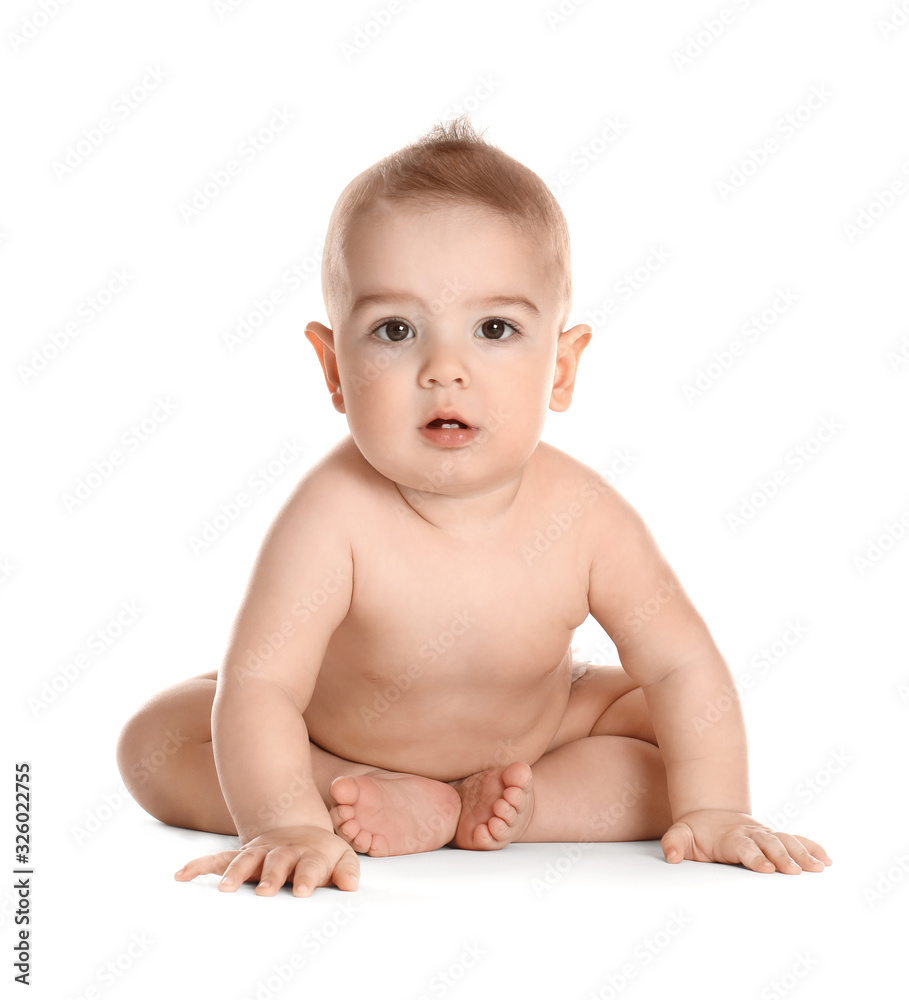 Cute healthy little baby on white background Cute healthy little baby on white background