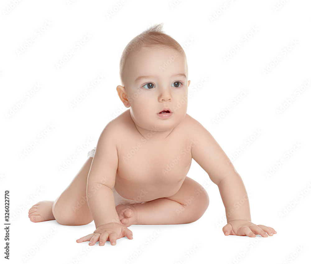 Cute healthy little baby on white background Cute healthy little baby on white background